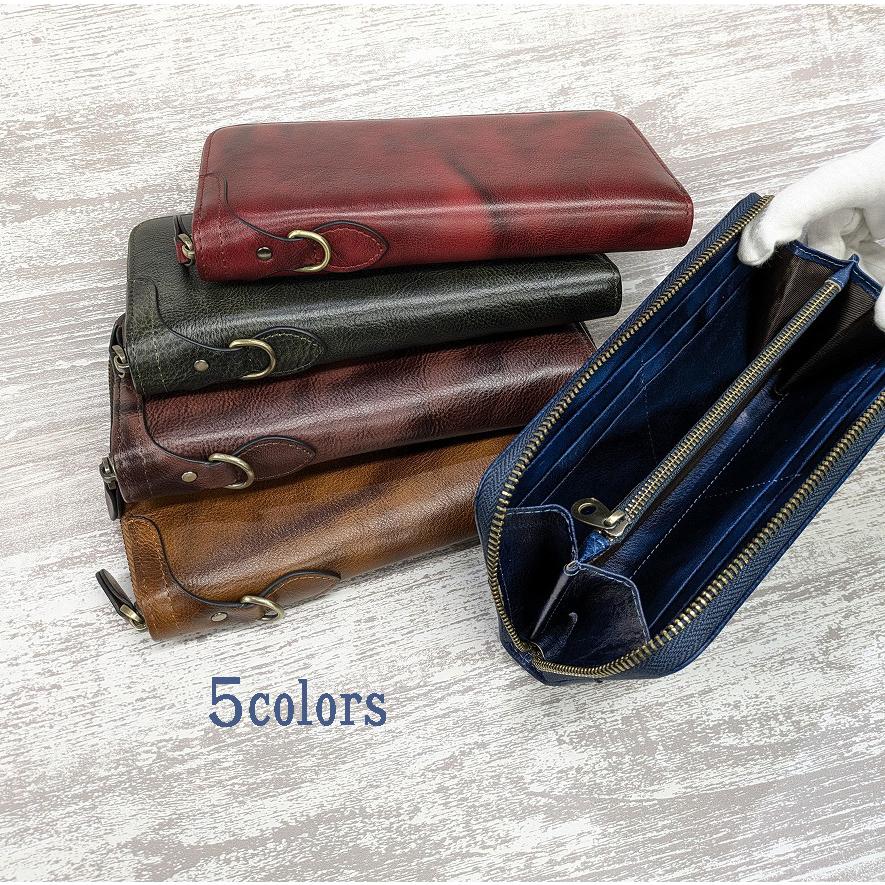 長財布 メンズ ロングウォレット 本革 牛革 カウレザー ラウンド