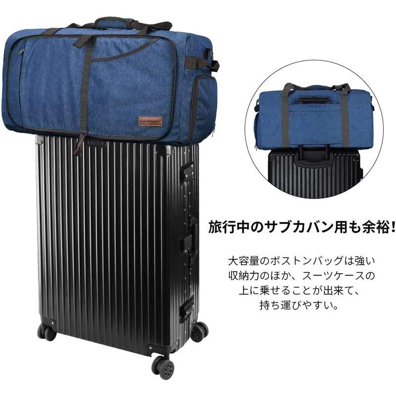CANWAYボストンバッグ 折りたたみスポーツバッグ スーツケース固定 大容量 靴収納旅行バッグ 軽量 (85L., ダークブルー 85L.