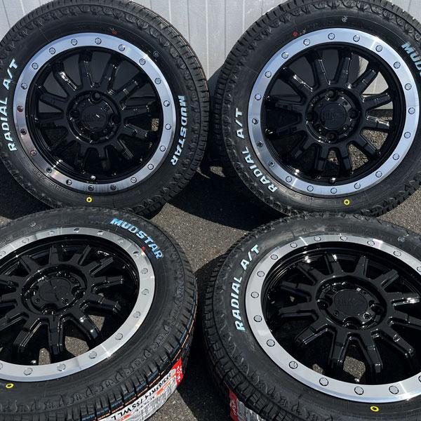MUDSTAR 155/65R14 165/65R14 14×4.5J+43 ラジアル AT リフトアップ ホワイトレター 軽トラ 軽バン ...