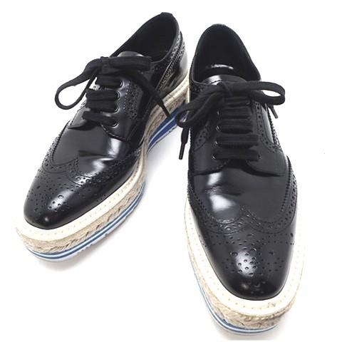 プラダのレザーエスパドリーユ⭐︎38サイズ PRADA (プラダ) エスパドリーユ 黒 レザーシューズ