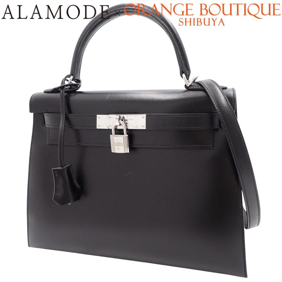 HERMES(エルメス) ケリー28(外縫い) ブラック黒 ボックスカーフ パラジウム金具 シルバー金具 D刻印 ハンドバッグ トートバッグ ショルダー 肩掛け 2WAY レディース 40101789733【中古】【アラモード】 HERMES（エルメス） ケリー28(外縫い) ブラック黒 ボックスカーフ
