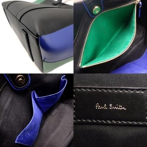 本革製Paul Smith トートバッグ ブラック/グリーン/ブルー 本革製Paul Smith トートバッグ ブラック/グリーン/ブルー