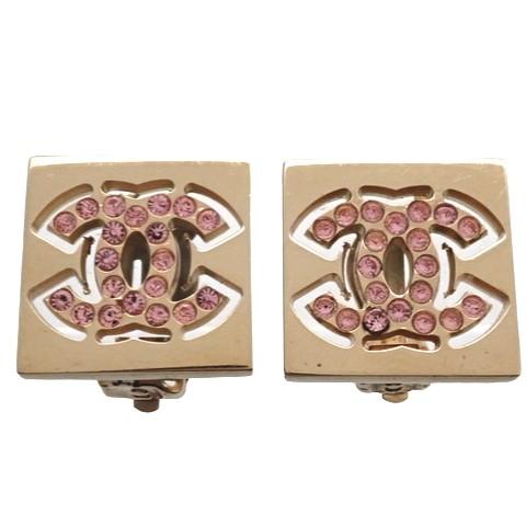 シャネル ココマーク スクエア型ラインストーン イヤリング アクセサリー ジュエリー ゴールド金 ピンク A187 アラモード Alamode ヤフーショッピング店 通販 Yahoo ショッピング