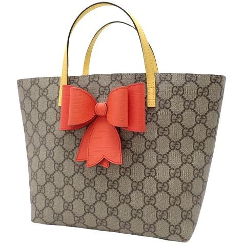 グッチ チルドレンズ ボウ ミニトートバッグ リボン GGスプリーム PVC  