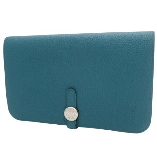 お礼や感謝伝えるプチギフト Hermes エルメス おすすめ 人気商品 ドゴンgm アラモード A刻印 コバルト トゴブルー青 2つ折り 長財布 財布