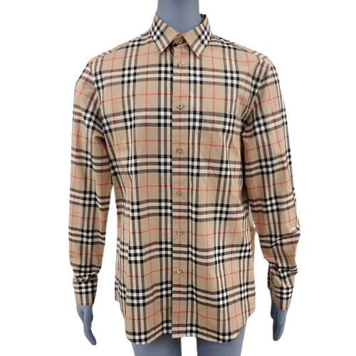 BURBERRY バーバリー チェック サイド ロゴ シャツ Mサイズ 中古・古着通販】BURBERRY (バーバリー) ロゴチェックオーバー