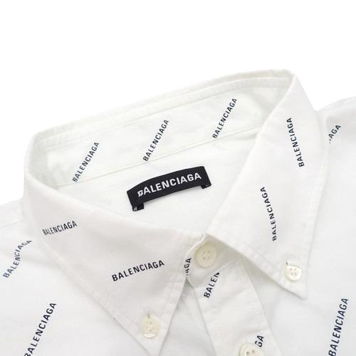 BALENCIAGA バレンシアガ ロゴ 半袖シャツ トップス 総柄 40 ホワイト 