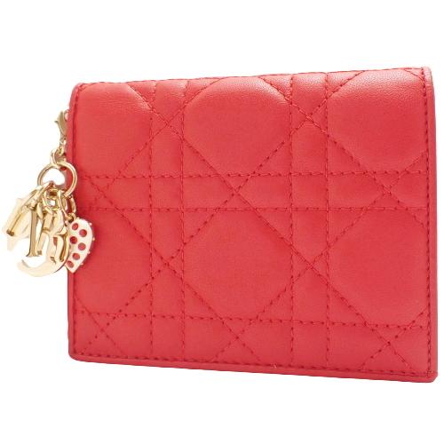 Christian Dior 二つ折り財布 カロ カナージュ ハート レッド クリスチャンディオール カナージュ レディディオール ミニ