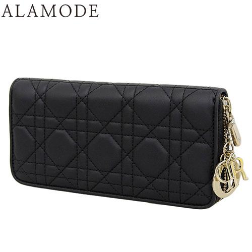 ディオール　長財布　カナージュ　ラムスキン　黒 クリスチャンディオール Lady Dior Voyageur 長財布 カナージュ