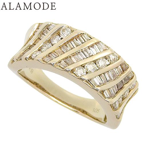 ダイヤモンド ウェーブ ワイドリング K18 YG 指輪 12(52)号 シャンパン