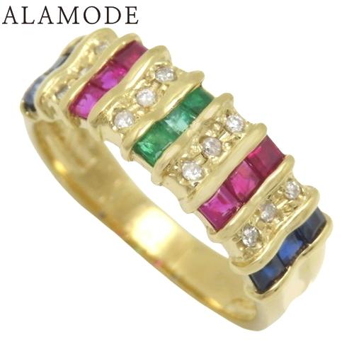 マルチカラーストーン リング K18 YG 指輪 ジュエリー ルビー  