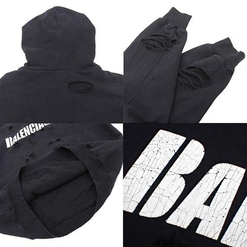 BALENCIAGA バレンシアガ デストロイ加工 ロゴ フーディー BALENCIAGA バレンシアガ デストロイ加工 ロゴ フーディー