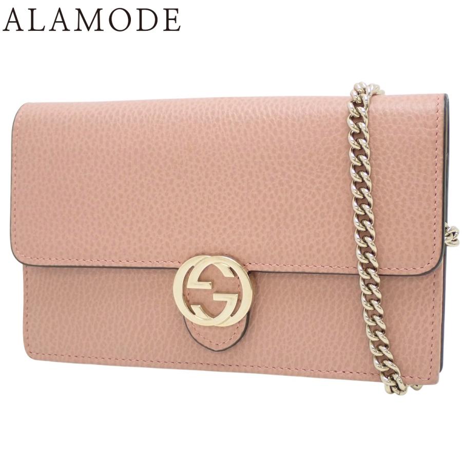 GUCCI(グッチ) インターロッキングG チェーンウォレット ロングウォレット 肩掛け 斜め掛け レザー ピンク シャンパンゴールド金具 510314 レディース 40802137057【中古】【アラモード】 GUCCI（グッチ） インターロッキングG チェーンウォレット レザー