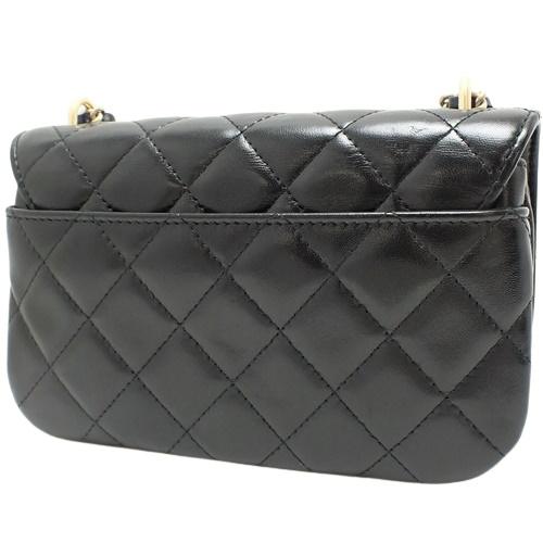 CHANEL ブラック レザー チェーンケース CHANEL（シャネル） マトラッセ フラップフォンケース チェーン
