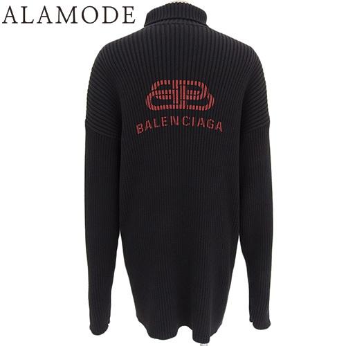 BALENCIAGA(バレンシアガ) バックロゴ タートルネックニット トップス 2019年 アパレル ファッション セーター XS コットン ブラック黒 レッド赤 メンズ 40802147256【中古】【アラモード】 BALENCIAGA（バレンシアガ） バックロゴ タートルネックニット