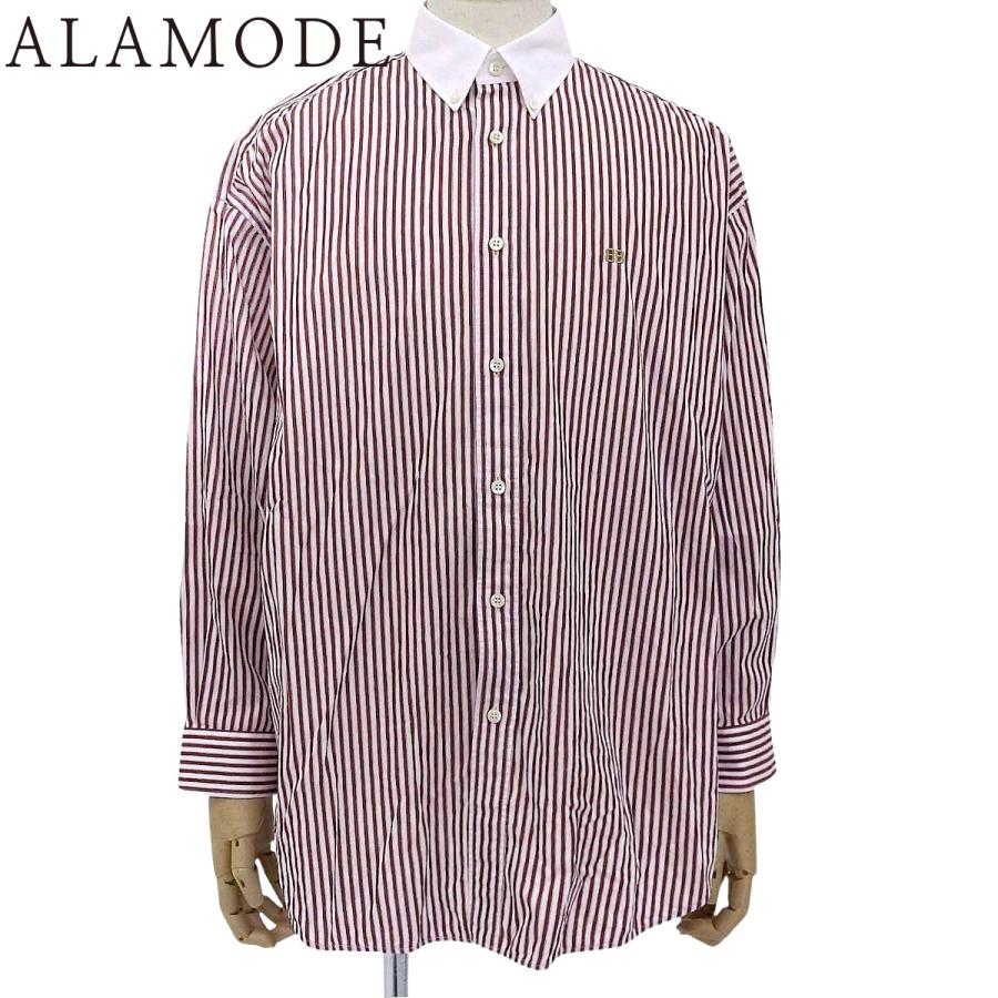 BALENCIAGA(バレンシアガ) ストライプ ロゴ刺繍 オーバーサイズシャツ シャツ/ブラウス アパレル ファッション 長袖 36 コットン ホワイト白 レッド赤 メンズ 40802149356【中古】【アラモード】 BALENCIAGA（バレンシアガ） ストライプ ロゴ刺繍 オーバーサイズ