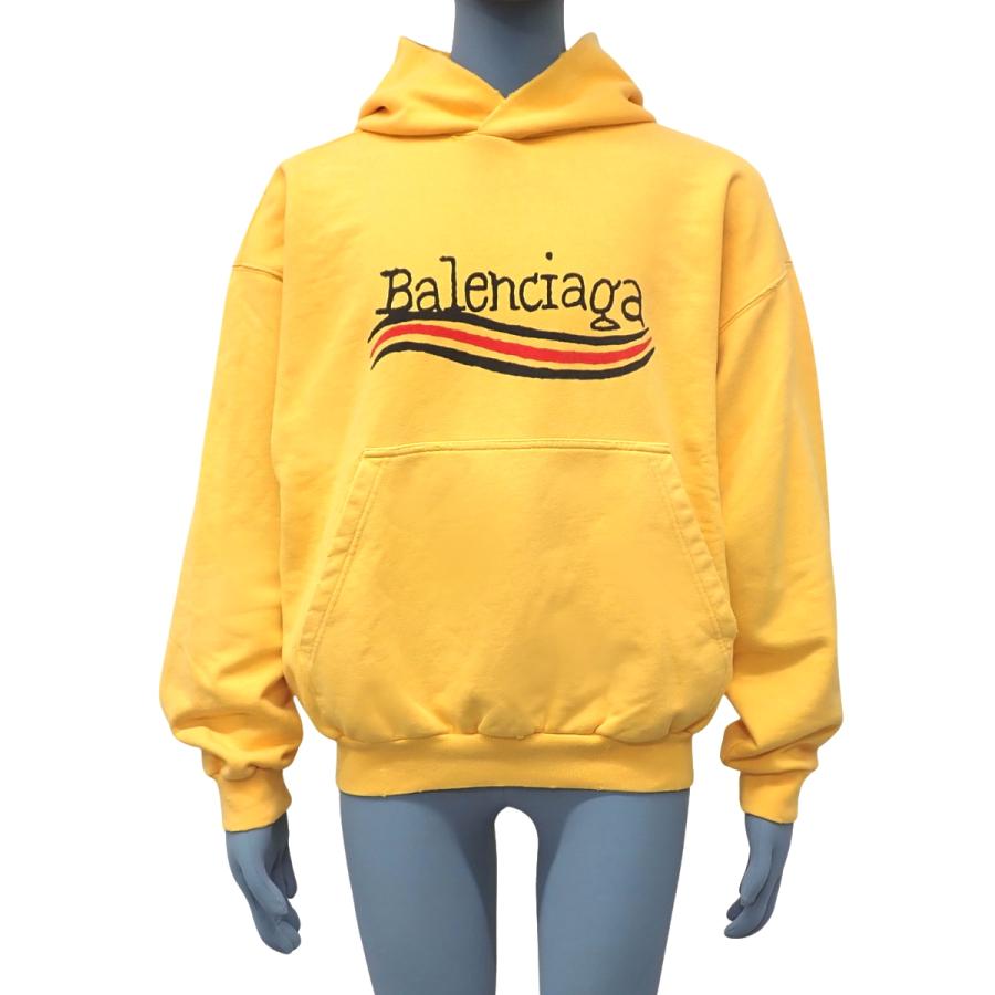 BALENCIAGA(バレンシアガ) デストロイ加工 ロゴパーカー スウェット/パーカー 2022年 アパレル ファッション 衣類 フード付き XS コットン イエロー黄 720426 メンズ 40802154366【中古】【アラモード】 BALENCIAGA（バレンシアガ） デストロイ加工 ロゴパーカー スウェット