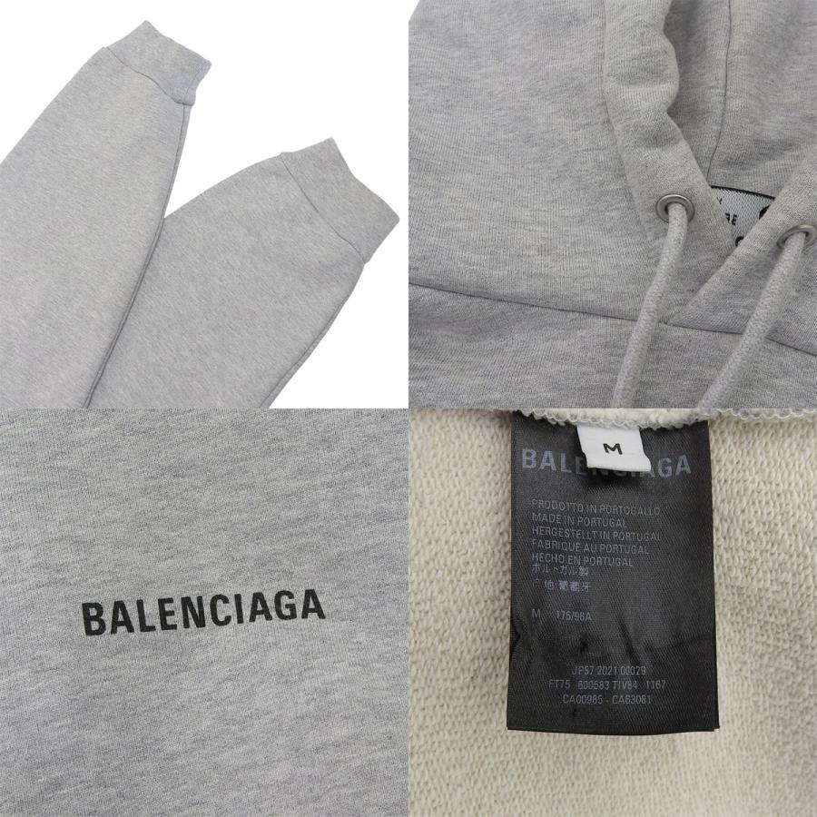 BALENCIAGA(バレンシアガ) ロゴ フーディパーカー スウェット/パーカー 2021年 トップス アパレル M コットン ライトグレー ブラック黒 600583 メンズ 40802155470【中古】【アラモード】 BALENCIAGA（バレンシアガ） ロゴ フーディパーカー スウェット 2021年