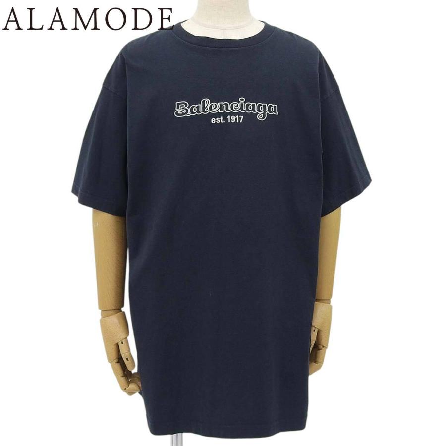 BALENCIAGA(バレンシアガ) ロゴ刺 Tシャツ Tシャツ 2019年 半袖 トップス オーバーサイズ アパレル XXS コットン ネイビー紺 メンズ 40802155488【中古】【アラモード】 BALENCIAGA（バレンシアガ） ロゴ刺 Tシャツ 2019年 半袖 オーバー
