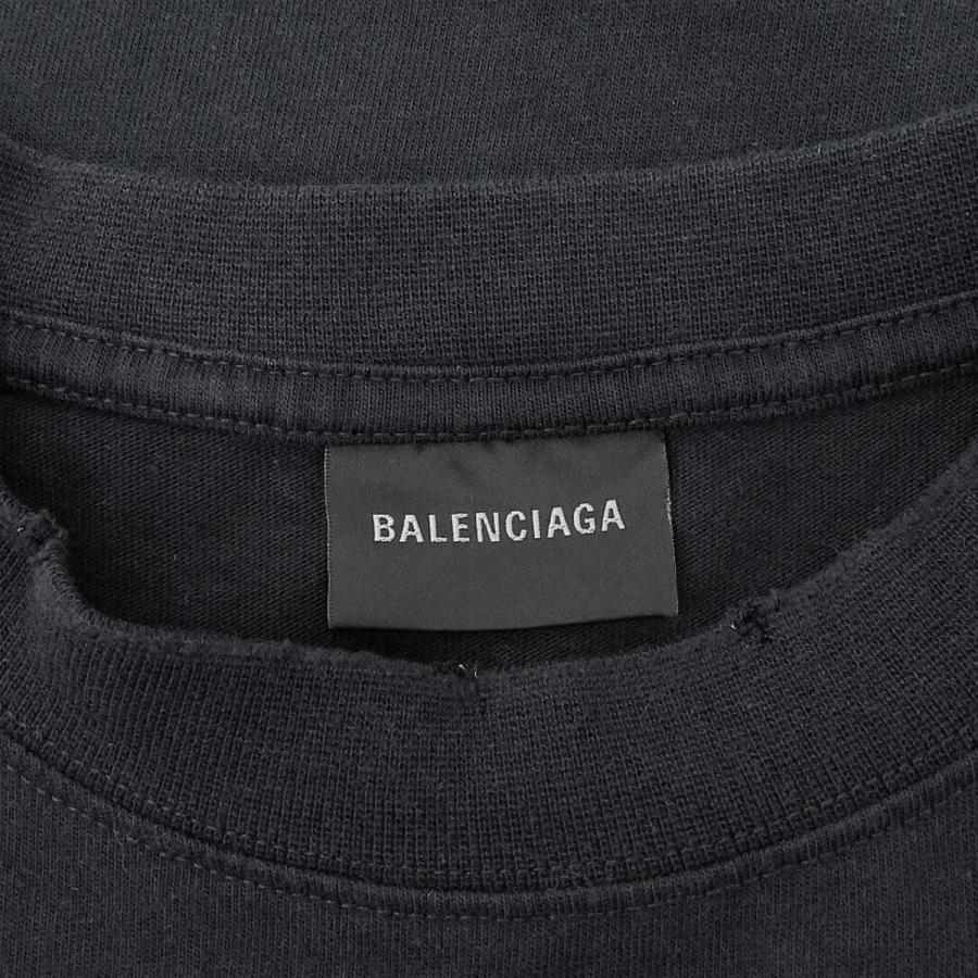 BALENCIAGA(バレンシアガ) ロゴ刺繍 Tシャツ Tシャツ 2022年 半袖 ダメージ加工 オーバーサイズ トップス アパレル XXS コットン ブラック黒 641655 メンズ 40802155499【中古】【アラモード】 BALENCIAGA（バレンシアガ） ロゴ刺繍 Tシャツ 22年 ダメージ加工