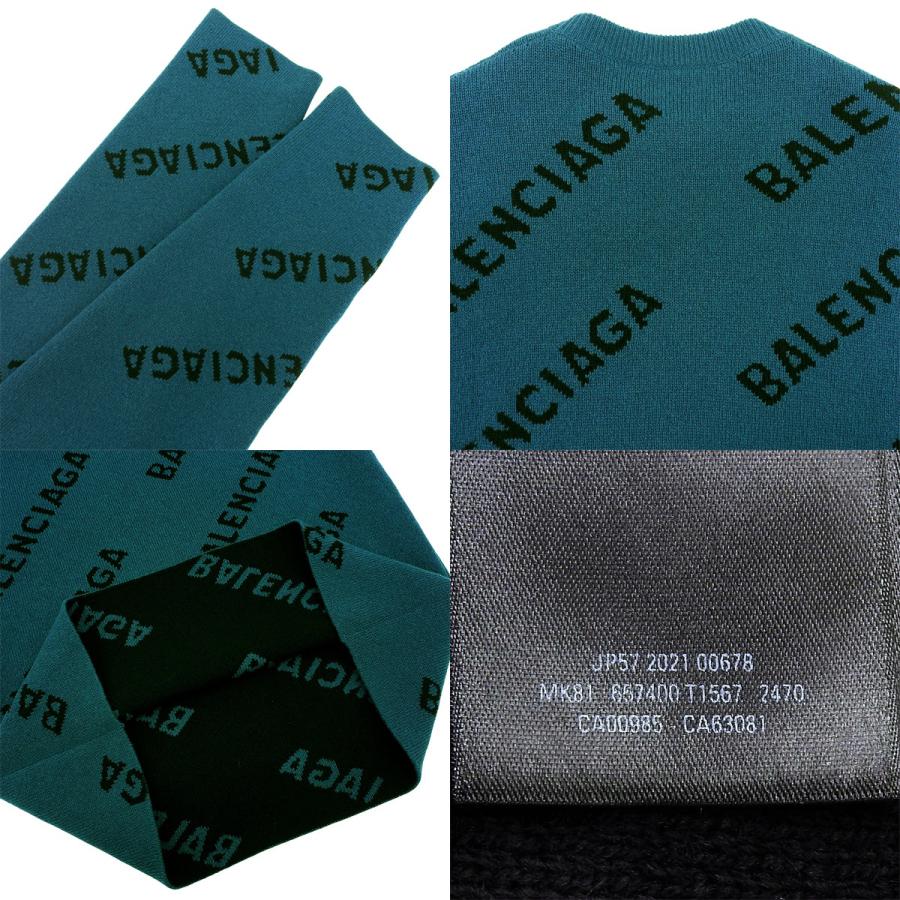 BALENCIAGA(バレンシアガ) ロゴ オーバーサイズ ニット ニット/セーター 2021年 トップス 総柄 アパレル ファッション XS ウール ブルー青 グリーン緑 ブラック 657400 メンズ 40802155514【中古】【アラモード】 BALENCIAGA（バレンシアガ） ロゴ オーバーサイズ ニット セーター