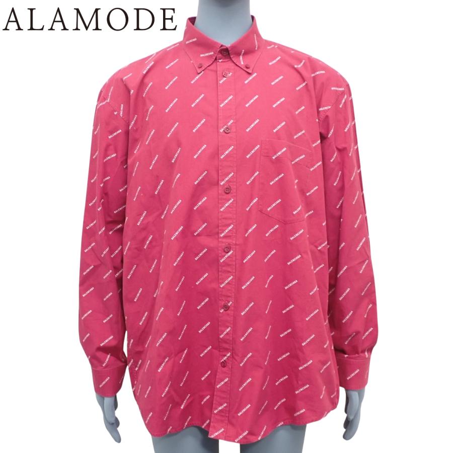 BALENCIAGA(バレンシアガ) ロゴ シャツ シャツ/ブラウス 2020年 長袖 トップス 39 コットン レッド赤 ホワイト白 ピンク 534333 メンズ 40802156576【中古】【アラモード】 BALENCIAGA（バレンシアガ） ロゴ シャツ 2020年 長袖 トップス 39