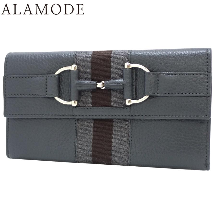 GUCCI(グッチ) ホースビット 二つ折り 長財布 ロングウォレット 2つ折り シェリーライン レザー グレー ブラウン茶 シャンパンゴールド金具 245752 メンズ 40802156695【中古】【アラモード】 GUCCI（グッチ） ホースビット 二つ折り 長財布 ロングウォレット