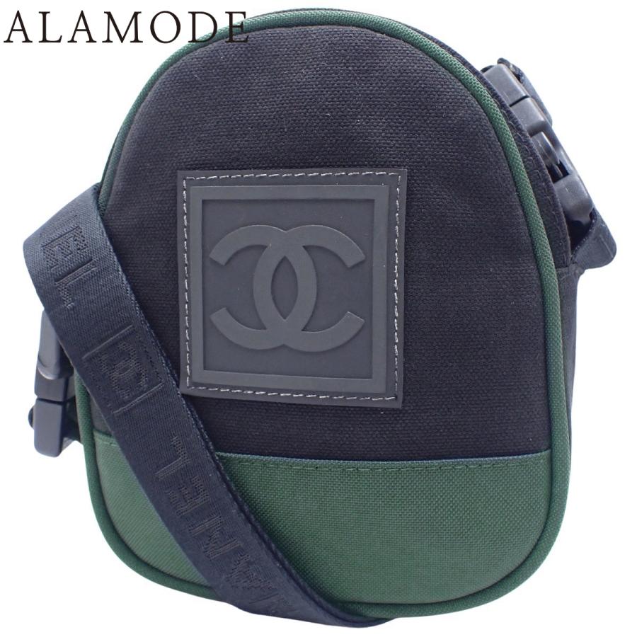 CHANEL(シャネル) スポーツライン ココマーク ミニショルダーバッグ ショルダーバッグ ウエストポーチ  肩掛け 斜め掛け キャンバス ブラック黒 グリーン緑 シルバー金具 A23300 レディース 40802157043【中古】【アラモード】 CHANEL（シャネル） スポーツライン ココマーク ミニショルダーバッグ