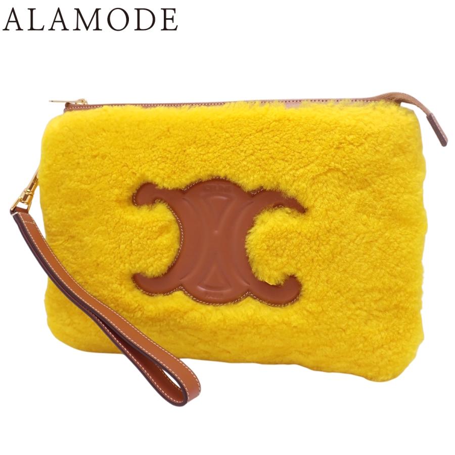 セリーヌ トリオンフ ムートン クラッチ クラッチバッグ/セカンドバッグ スムースレザー イエロー黄 ブラウン茶 40802158282【アラモード】 | CELINE