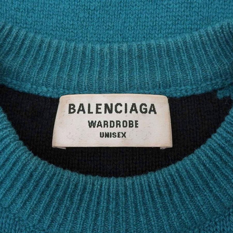 BALENCIAGA(バレンシアガ) ロゴ ニット ニット/セーター 2021年 トップス 総柄 アパレル ファッション XS ウール ブルー青 グリーン緑 ブラック 657520 メンズ 40802158749【中古】【アラモード】 BALENCIAGA（バレンシアガ） ロゴ ニット セーター 2021年 総柄 XS