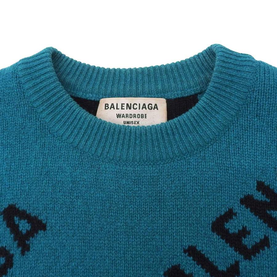 90s BALENCIAGA ロゴエンボス 総柄ウールニット セーター メンズL