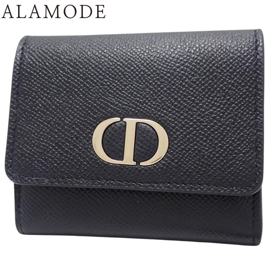 Christian Dior(クリスチャン・ディオール) 三つ折り ウォレット コンパクトウォレット 3つ折り ミニ財布 CDロゴ 型押し レザー ブラック黒 シャンパンゴールド金具 レディース 40802160984【中古】【アラモード】 Christian Dior(クリスチャン・ディオール) 三つ折り ウォレット