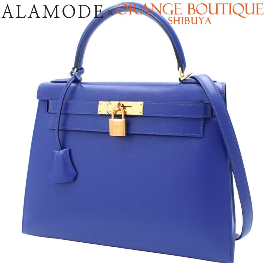 HERMES(エルメス) ケリー28 (外縫い) ブルーエレクトリック ブルー青 ボックスカーフ ゴールド金具 D刻印 ハンドバッグ 2WAY ショルダー 肩掛け レディース 40802161230【中古】【アラモード】 HERMES（エルメス） ケリー28 (外縫い) ブルーエレクトリック ブルー青