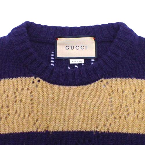GUCCI（グッチ） GG柄 ボーダー ニット セーター S ウール ネイビー紺