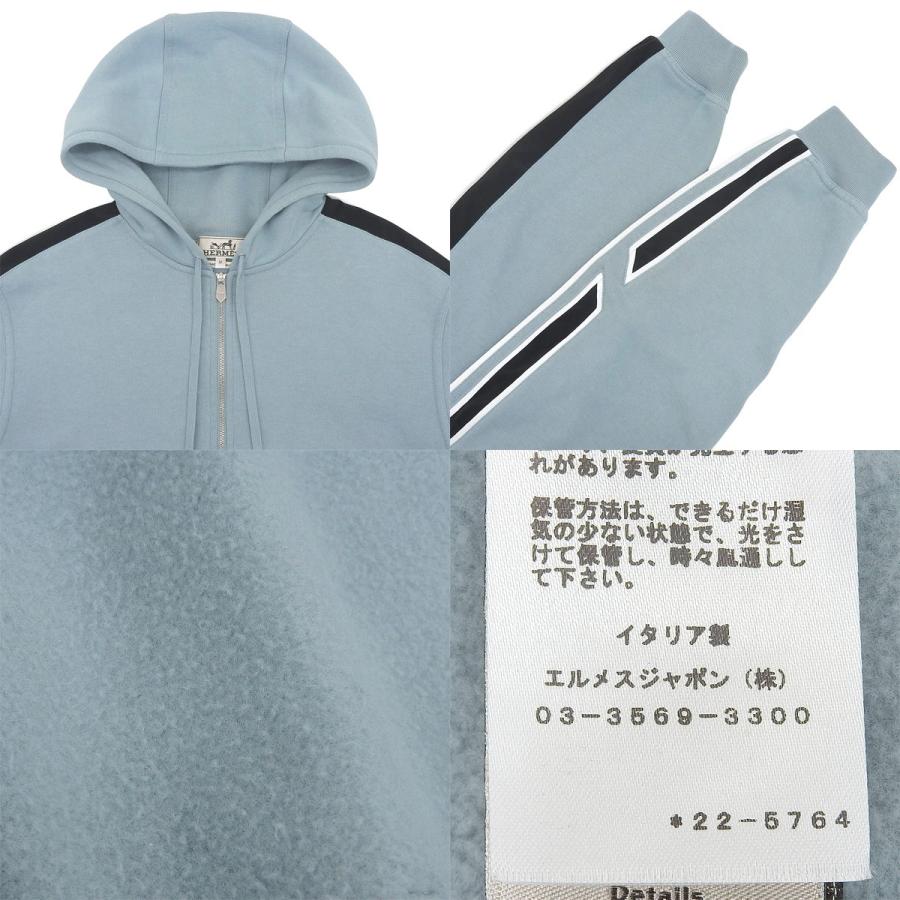 エルメス　ランH ジップアップパーカー HERMES（エルメス） ランH フードスウェット パーカー ライトブルー