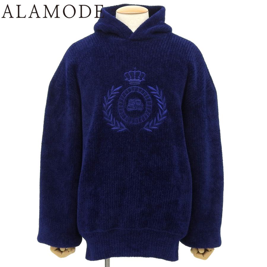 BALENCIAGA(バレンシアガ) ニット パーカー スウェット/パーカー 2020年 ロゴ刺繍 長袖 アパレル ファッション S ポリエステル ウール ナイロン ブルー青 646505 メンズ 40802165254【中古】【アラモード】 BALENCIAGA（バレンシアガ） ニット パーカー スウェット 2020年 ロゴ