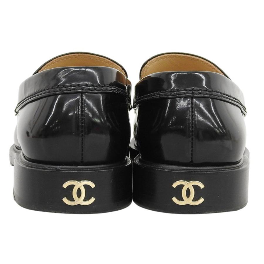 CHANEL(シャネル) ココマーク チェーンロゴ ローファー フラットシューズ/ローファー アパレル 靴 くつ シューズ 37 1/2C パテントレザー/エナメル ブラック黒 シャンパンゴールド金具 G37430 レディース 40802165306【中古】【アラモード】 CHANEL（シャネル） ココマーク チェーンロゴ ローファー フラット