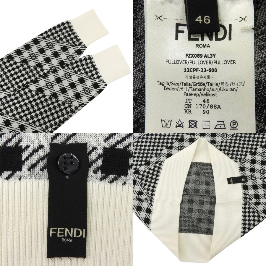 FENDI(フェンディ) 千鳥格子柄 ハイゲージニット セーター 2022年 46 ウール ブラック アイボリー FZX089 AL3Y 40802165337【アラモード】_6