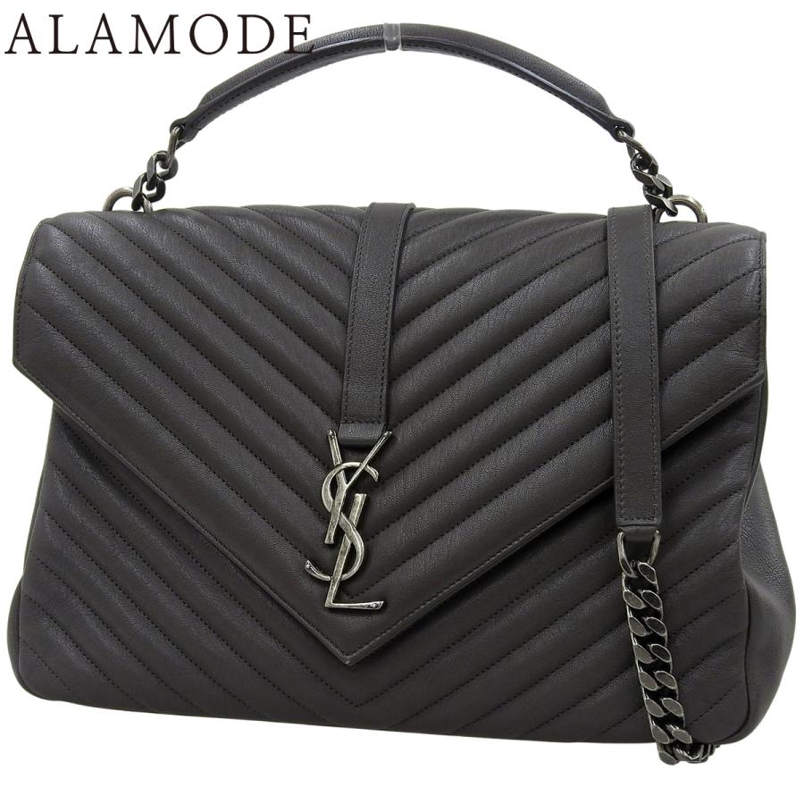 SAINT LAURENT PARIS(サンローランパリ) ワンハンドルバッグ ハンドバッグ YSL ロゴ Vステッチ 2WAY ショルダーバッグ 肩掛け レザー グレー ガンメタル金具 487212 レディース 40802165537【中古】【アラモード】 サンローランパリ ワンハンドルバッグ YSL ロゴ Vステッチ 2WAY