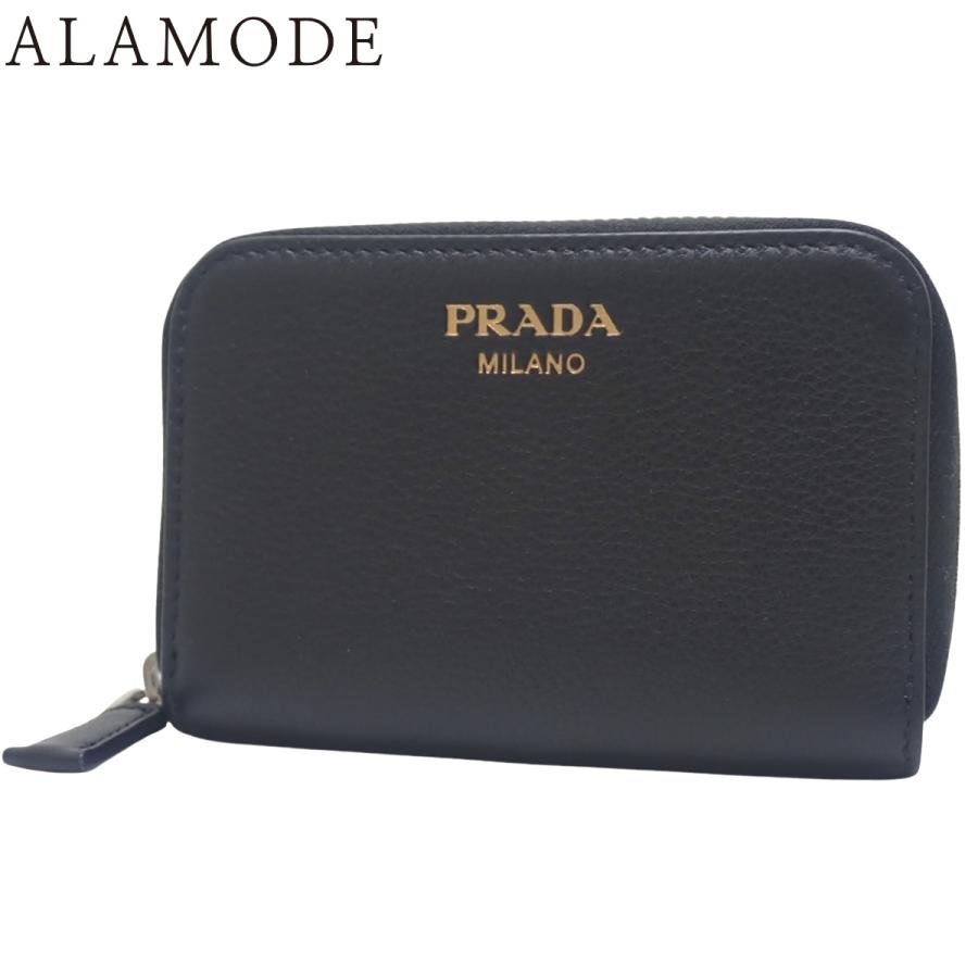 PRADA(プラダ) ロゴ パース ケース ラウンドファスナー ジップアラウンド カードケース レザー NERO ネロ ブラック黒 シルバー金具 2MM003 ユニセックス 40802169958【中古】【アラモード】 PRADA（プラダ） ロゴ コインパース コインケース ラウンドファスナー