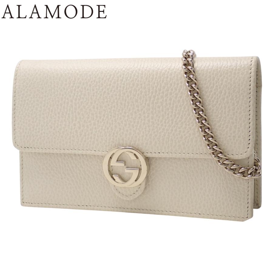 GUCCI(グッチ) インターロッキングG チェーンウォレット ロングウォレット ショルダー 肩掛け 斜め掛け クラッチ 長財布 レザー オフホワイトアイボリー ゴールド金具 615523 レディース 40802170784【中古】【アラモード】 GUCCI（グッチ） インターロッキングG チェーンウォレット ショルダー