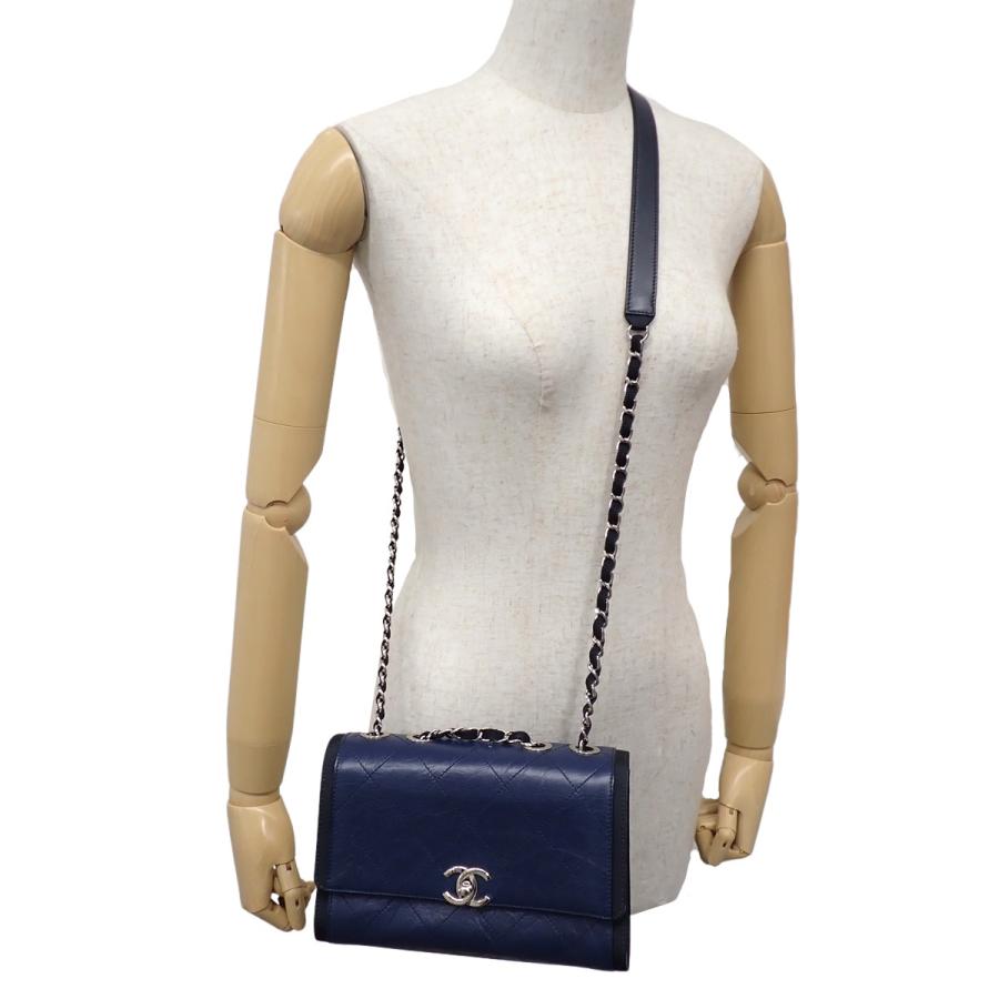 CHANEL(シャネル) マトラッセ ココマーク チェーンショルダー ショルダーバッグ レザー ネイビー紺 シルバー金具 レディース 40802171208【中古】【アラモード】 CHANEL（シャネル） マトラッセ ココマーク チェーンショルダー