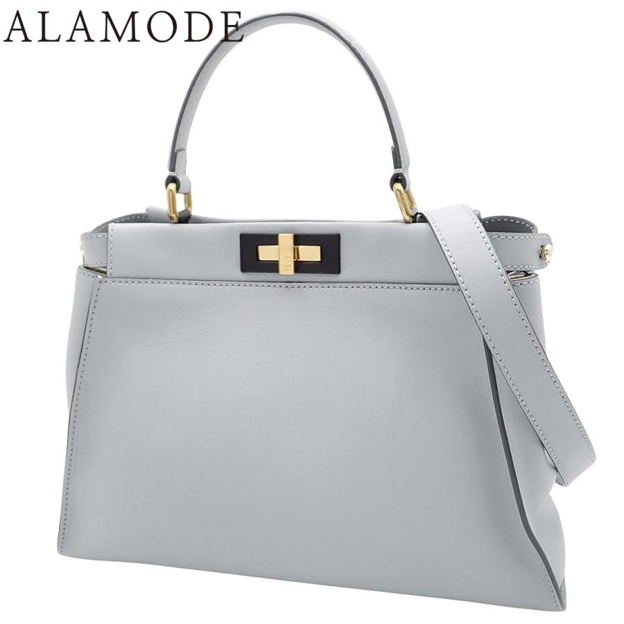 FENDI(フェンディ) ピーカブー レギュラー ハンドバッグ 2WAY ショルダー 肩掛け 斜め掛け レザー ライトブルー水色 ゴールド金具 8BN290 3ZN レディース 40802171334【中古】【アラモード】 FENDI（フェンディ） ピーカブー レギュラー ハンドバッグ 2WAY