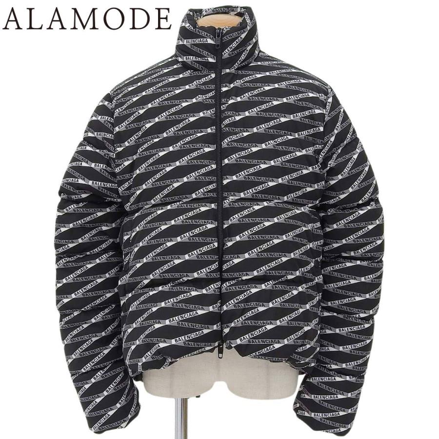 BALENCIAGA(バレンシアガ) Cシェイプ総柄ダウンジャケット ダウン/ファージャケット 2019年 アパレル ファッション 44 ポリエステル ブラック黒 ホワイト白 グレー 556240 メンズ 40802171881【中古】【アラモード】 BALENCIAGA（バレンシアガ） Cシェイプ総柄ダウンジャケット ファー