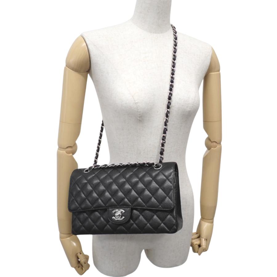 CHANEL(シャネル) マトラッセ ココマーク Wフラップ25 チェーンショルダーバッグ ショルダーバッグ 2WAY 肩掛け 斜め掛け ダブルフラップ キャビアスキン ブラック黒 シルバー金具 レディース 40802173378【中古】【アラモード】 CHANEL（シャネル） マトラッセ ココマーク Wフラップ25 チェーン