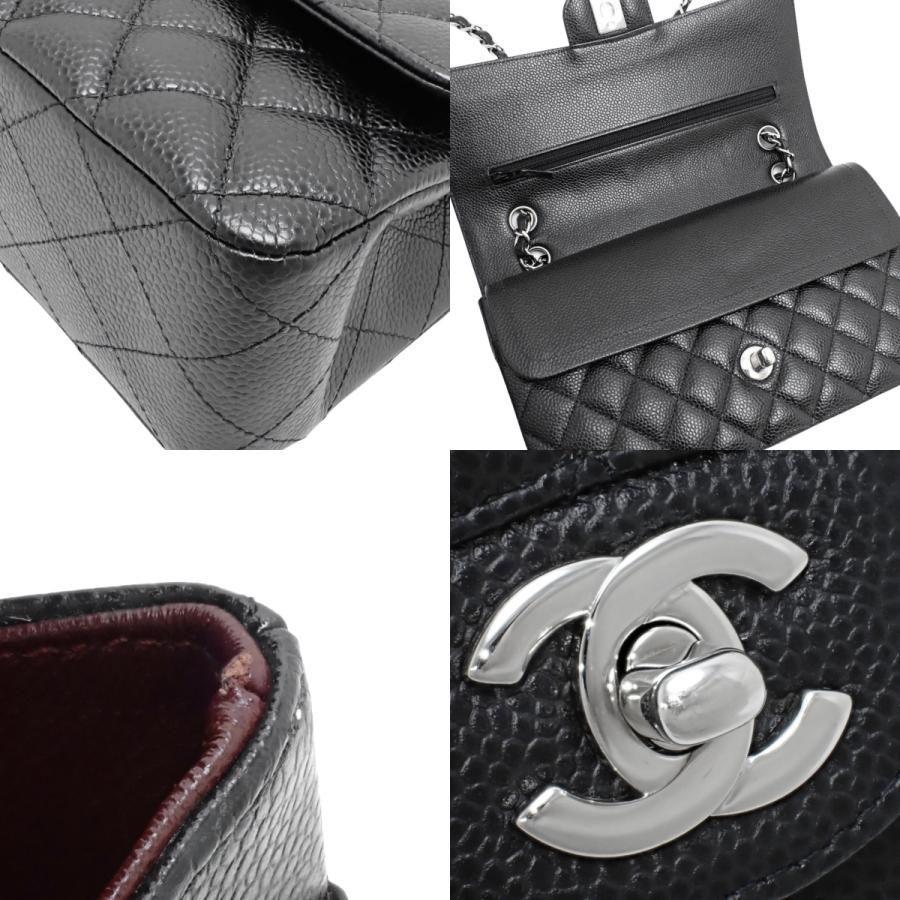 CHANEL(シャネル) マトラッセ ココマーク Wフラップ25 チェーンショルダーバッグ ショルダーバッグ 2WAY 肩掛け 斜め掛け ダブルフラップ キャビアスキン ブラック黒 シルバー金具 レディース 40802173378【中古】【アラモード】 CHANEL（シャネル） マトラッセ ココマーク Wフラップ25 チェーン