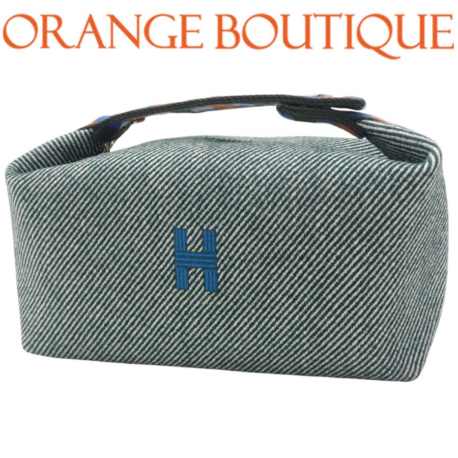HERMES(エルメス) ブリッド・ア・ブラック PM グリーン緑 ブルー青 オレンジ橙 キャンバス シルバー金具 ポーチ 40802175239【アラモード】 | HERMES