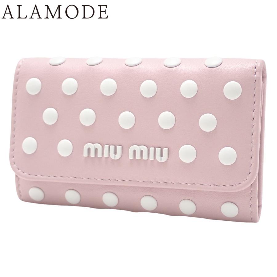 【新品未使用】MIU MIU ドットピンク キーケース miu miu（ミュウミュウ） ドット 6連キーケース レザー ピンク
