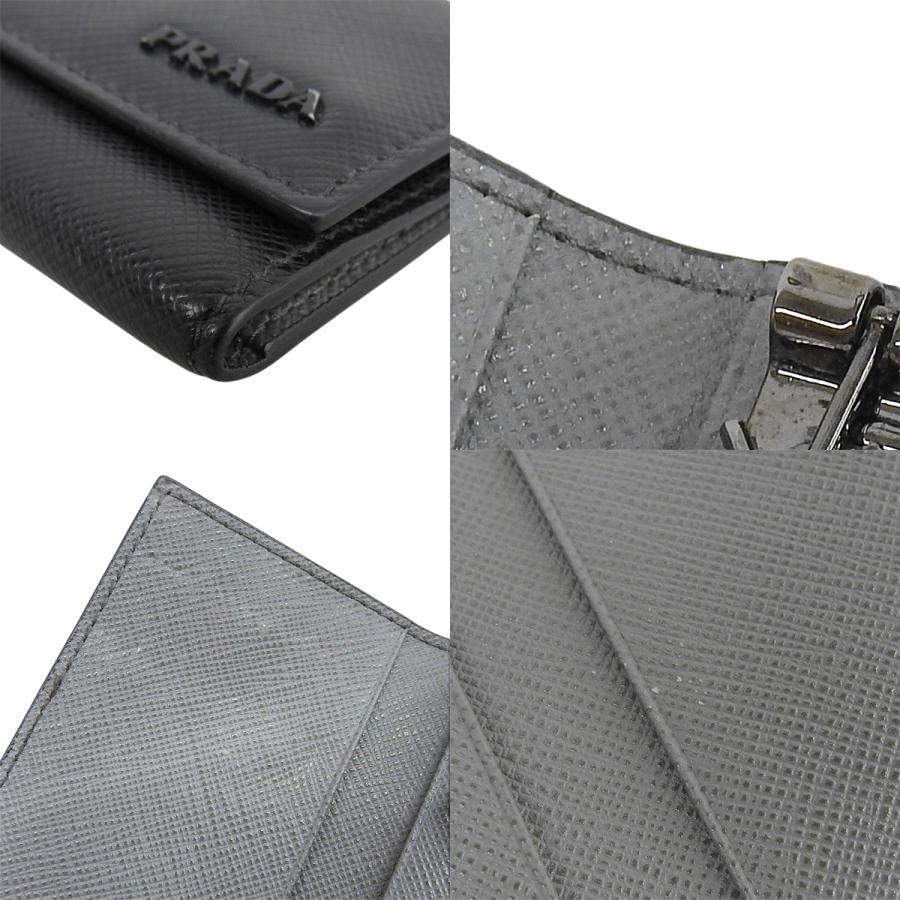 プラダ キーケース 6連 サフィアーノレザー Wホック ガンメタル PRADA（プラダ） 6連キーケース 六連 サフィアーノ ブラック黒 グレー