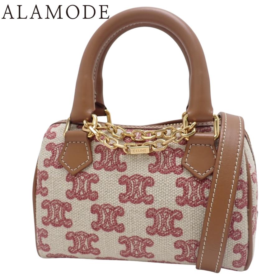 CELINE(セリーヌ) マカダム ミニボストンバッグ ショルダー キャンバス ベージュ ブラウン茶 レッド 赤 40802176136【アラモード】 | CELINE